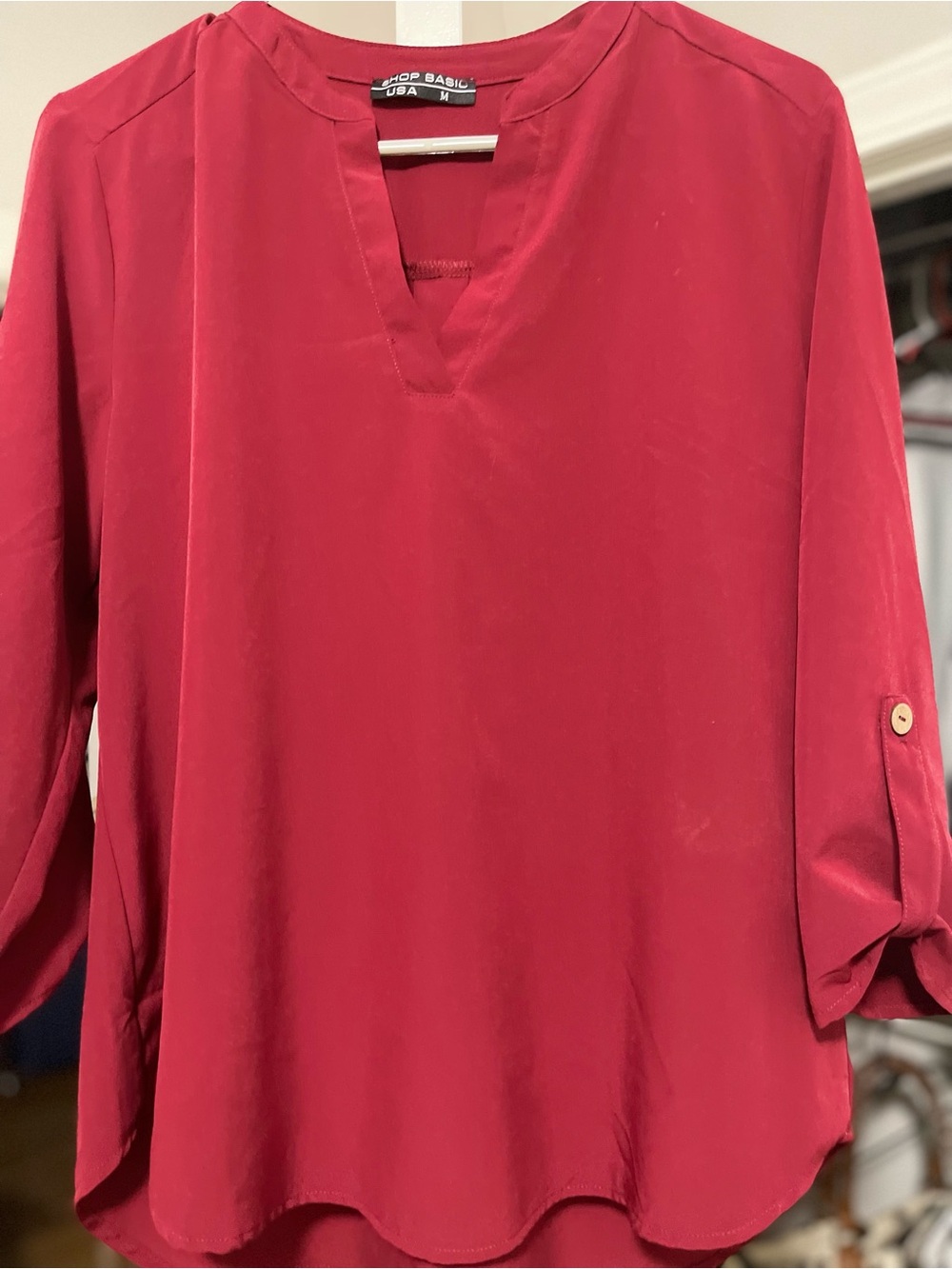 Red V-Neck Women's Top